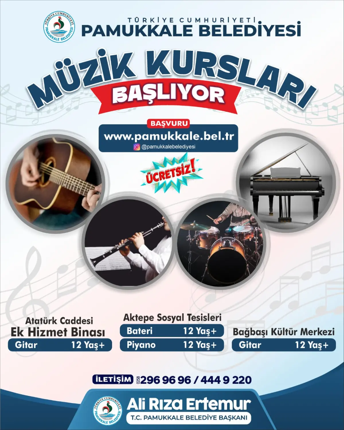 Pamukkale Belediyesi Ücretsiz Müzik Ve İngilizce Kursları Başlıyor